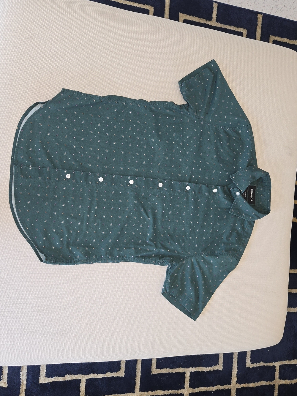 BONOBOS Men's Short Sleeve Button Down SHIRT * SMALL * Dark Green + Paisley